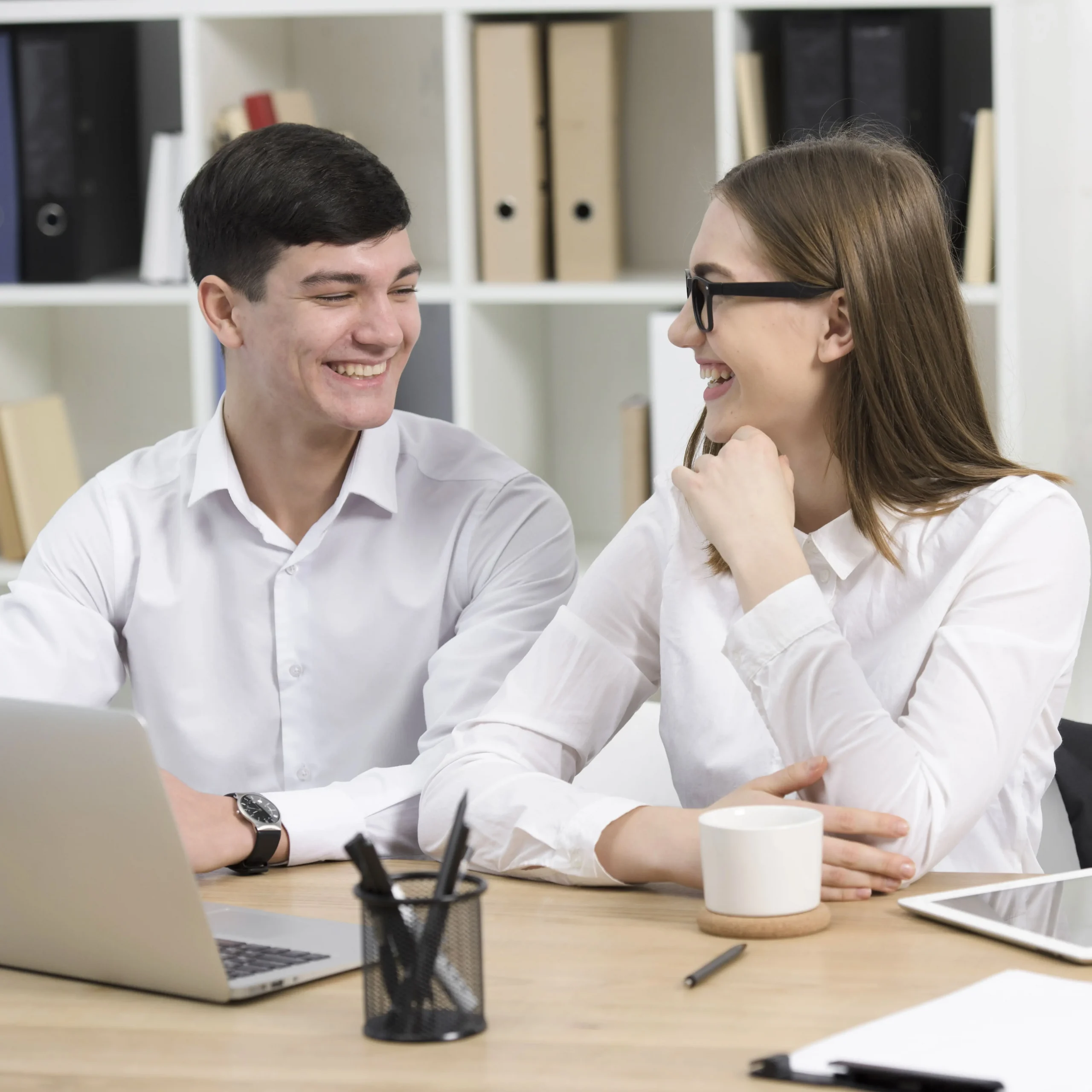 Sitting together in workplace